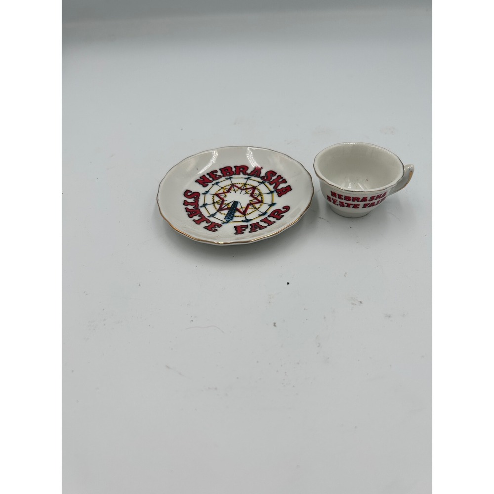 Vintage Nebraska State Fair Miniature Teacup and Saucer Set Japan Souvenir
